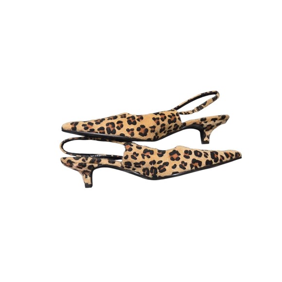 New ZARA Fur Trimmed Leather Slingback Kitten Heels Leopard Print EU 42 US 11 S2 - Picture 10 of 12